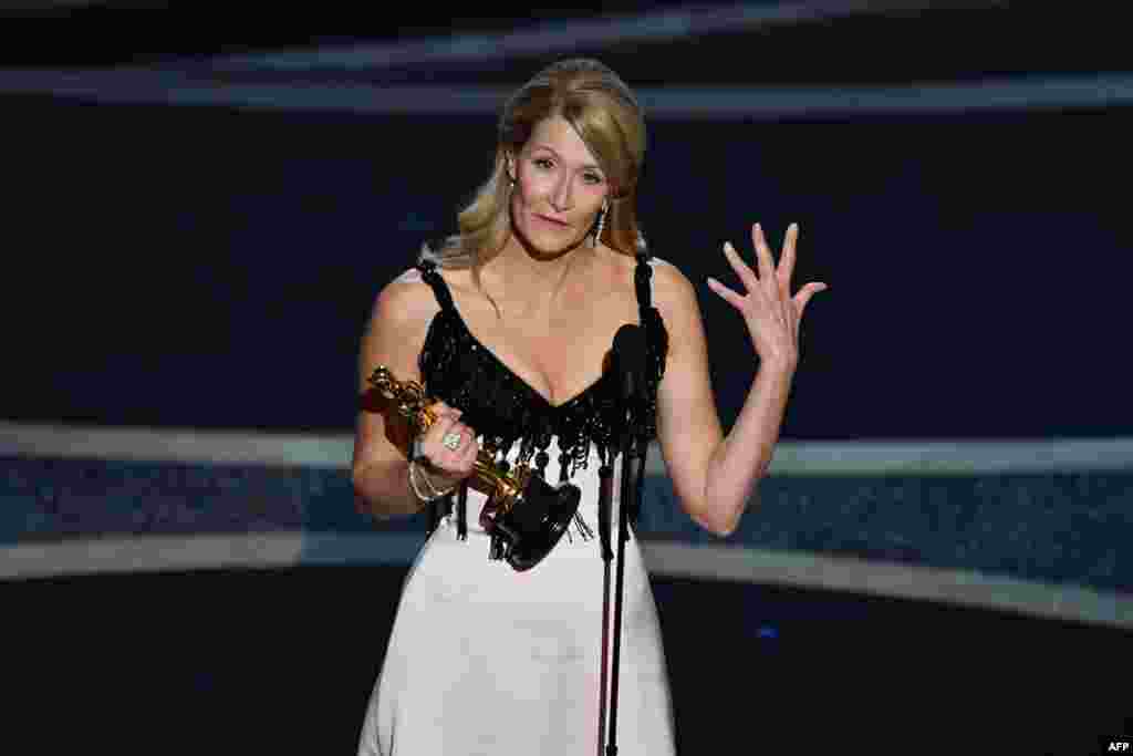 Actress Laura Dern accepts the award for Best Actress in a Supporting Role for &quot;Marriage Story&quot; during the 92nd Oscars at the Dolby Theatre in Los Angeles, Calif., Feb. 9, 2020. 