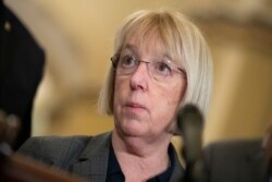 FILE - Sen. Patty Murray, D-Wash., speaks about the coronavirus during a media availability on Capitol Hill, March 3, 2020.
