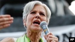 Dr. Jill Stein, presumptive Green Party presidential nominee, speaks at a rally in Philadelphia, July 27, 2016, during the third day of the Democratic National Convention. 