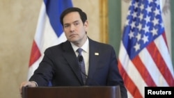 FILE - U.S. Secretary of State Marco Rubio gives a joint news conference at the National Palace in Santo Domingo, Dominican Republic, Feb. 6, 2025. 
