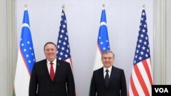 U.S. Secretary of State Mike Pompeo meets Uzbek President Shavkat Mirziyoyev in Tashkent, Uzbekistan, February 3, 2020.