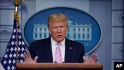 President Donald Trump speaks during a coronavirus task force briefing at the White House, Friday, April 10, 2020, in Washington.