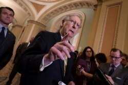 FILE - Senate Majority Leader Mitch McConnell, R-Ky., speaks to reporters during a news conference at the Capitol in Washington, Sept. 17, 2019.