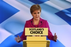Scottish National Party (SNP) leader and Scotland's First Minister Nicola Sturgeon speaks in Edinburgh, Dec. 13, 2019.