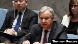 FILE - U.N. Secretary-General Antonio Guterres speaks during a Security Council meeting at U.N. headquarters in New York, Feb. 28, 2020.