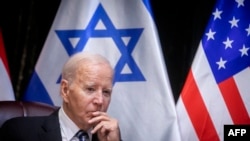 Президент США Джо Байден в Тель-Авіві 18 жовтня 2023 року на тлі боїв між Ізраїлем і палестинським угрупованням ХАМАС. (Фото: Міріам Альстер / AFP)