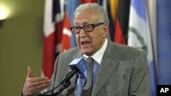 Lakhdar Brahimi, Joint Special Representative of the United Nations and the League of Arab States for Syria, answers media questions after consultations at U.N. headquarters, Nov. 29, 2012.