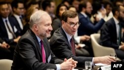 Richard Visek (R), legal advisor to the Ministry of Foreign Affairs of the United States of America, attends a hearing at the International Court of Justice (ICJ) in The Hague, on February 21, 2024 on the legal consequences of the Israeli occupation of Pa