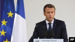 El presidente francés Emmanuel Macron da un discurso durante una ceremonia nacional. Septiembre 19, 2018.
