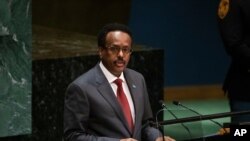 Somalia's President Mohamed Abdullahi Mohamed addresses the United Nations General Assembly at United Nations headquarters, Sept. 26, 2019, in New York.