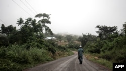 Vue de Mampong, dans la région orientale où sont situées les fermes de cacao Tetteh Quarshie et Jubilee le 14 juin 2019.