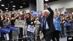 Democratic presidential candidate, Sen. Bernie Sanders, I-Vt., arrives at the San Diego Convention center for a rally Tuesday, March 22, 2016.