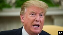 FILE - President Donald Trump speaks during a meeting with Slovak Prime Minister Peter Pellegrini in the Oval Office of the White House, May 3, 2019, in Washington.