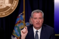 FILE - New York City Mayor Bill de Blasio is seen at a news briefing in the Manhattan borough of New York City, March 2, 2020.