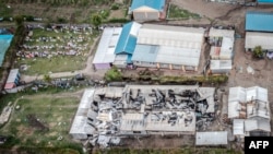 This aerial view shows the destruction left on the Nyeri county's Hillside Endarasha Academy dorm room in Nyeri county on Sept. 6, 2024 after a fire broke out killing 18 children.