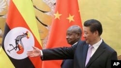 Le président ougandais Yoweri Museveni, avec son homologue chinois Xi Jinping à Pékin, en Chine, le 31 mars 2015. (AP Photo/Feng Li, Pool)