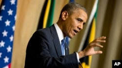 Tổng thống Hoa Kỳ Barack Obama phát biểu trong một cuộc họp báo tại Pretoria, Nam Phi, ngày 29/6/2013.