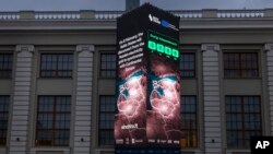 A screen near the Energy Museum and Mindaugas Bridge indicates that on Feb. 8 the Baltic States will disconnect from the Russian electricity grid to synchronize with Continental Europe, in Vilnius, Lithuania, Feb. 4, 2025. 