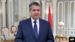 German Foreign Minister Sigmar Gabriel before he meets with Belarusian President Alexander Lukashenko in Minsk, Belarus, Nov. 17, 2017.
