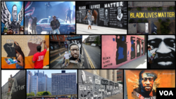 Here's a mash-up of some George Floyd images and Black Lives Matter symbols that have been painted around the world.