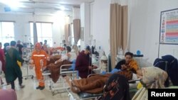 Victims got treatment at Morowali Regional Hospital after an explosion at the nickel smelter furnace owned by Indonesia Tsingshan Stainless Steel (ITSS) in Morowali, Central Sulawesi province, Indonesia, Dec. 24, 2023, in this photo taken by Antara Foto. 