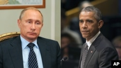 Russian President Vladimir Putin, left, and U.S. President Barack Obama will meet in New York on the sidelines of the United Nations General Assembly, Sept. 28, 2015.