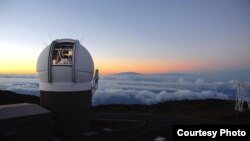 This undated photo made available by the University of Hawaii shows the Pan-STARRS1 Observatory on Haleakala, Maui, Hawaii at sunset. Object named Oumuamua first spotted last month by the Pan-STARRS telescope.