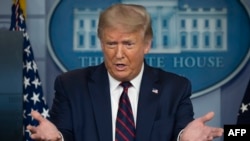 US President Donald Trump answers questions during the renewed briefing of the Coronavirus Task Force in the Brady Briefing Room of the White House on July 21, 2020, in Washington, DC.