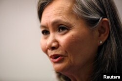 រូបឯកសារ៖ អតីតអនុប្រធានគណបក្សសង្គ្រោះជាតិអ្នកស្រី មូរ សុខហួរ ថ្លែងទៅកាន់ក្រុមអ្នកសារព័ត៌មាន នៅប្រទេសឥណ្ឌូណេស៊ី កាលពីថ្ងៃទី៦ ខែវិច្ឆិកា ឆ្នាំ២០១៩។