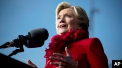 Democratic presidential candidate Hillary Clinton speaks at a rally at Smale Riverfront Park in Cincinnati, Ohio, Oct. 31, 2016. 