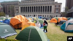 FILE - Student protesters camp on the campus of Columbia University, April 30, 2024, in New York.