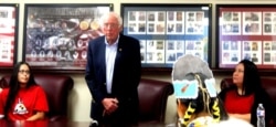 U.S. president candidate Sen. Bernie Sanders speaking with families of MMIW relatives during a private meeting in Lawton, Oklahoma, Sept. 22, 2019.