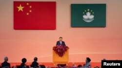 Chinese President Xi Jinping delivers a speech at a welcome dinner in Macau, China, on Dec. 19, 2024, to celebrate the 25th anniversary of Macau's return to China.