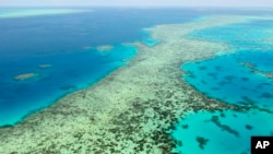 This aerial photos shows the Great Barrier Reef in Australia on Dec. 2, 2017. (Kyodo News via AP)