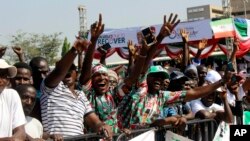 Supporters of Atiku Abubakar, presidential candidate of the People's Democratic Party, Nigeria's opposition party, attend an election campaign ahead of 2023 presidential elections, in Abuja, Nigeria, Dec. 10, 2022.
