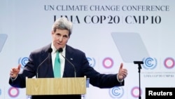 U.S. Secretary of State John Kerry delivers a speech at the U.N. Climate Change Conference COP 20 in Lima, December 11, 2014.