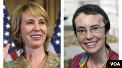 La fotografía compuesta muestra a la izquierda, a la representante Gabrielle Giffords, durante su juramento en el Capitolio el 5 de enero de 2011, y a la derecha, Giffords es vista el 17 de mayo de 2011, en el Hospital en Houston.