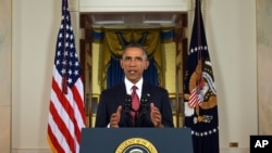 President Barak Obama Ağ Evdən xalqa müraciət edir. 10 sentyabr, 2014.