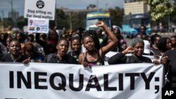 Demonstrators against inequality march to the office of the president in downtown Nairobi, Kenya, Jan. 17, 2020. 