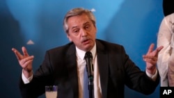 Argentine President Elect Alberto Fernández speaks as he presents his cabinet in Buenos Aires, Dec. 6, 2019. Fernández is just days from being sworn in as the country's new president. 