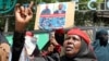 A woman reacts during a protest of Somali women who say their sons have been used as fighters in the Tigray conflict in neighboring Ethiopia, in Mogadishu, Somalia, June 10, 2021.