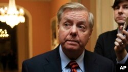 FILE - Sen. Lindsey Graham, a South Carolina Republican, speaks to reporters on Capitol Hill in Washington, Jan. 8, 2019.