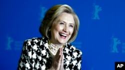 FILE - Former U.S. Secretary of State Hillary Clinton at an event for the film 'Hillary' during the 70th International Film Festival Berlin, in Berlin, Germany, February 25, 2020. 