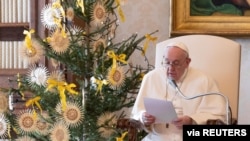Pope Francis speaks during the weekly general audience at the Vatican Apostolic Library, Dec. 30, 2020. (Credit: Vatican Media)