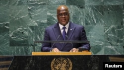 刚果民主共和国总统齐塞克迪在纽约联合国大会上讲话。（2023年9月20日）