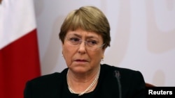 FILE - U.N. High Commissioner for Human Rights Michelle Bachelet attends a meeting in Mexico City, Mexico, April 8, 2019. 