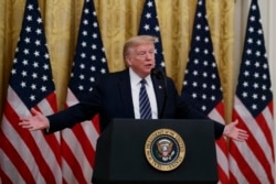 President Donald Trump speaks about protecting seniors, in the East Room of the White House, April 30, 2020, in Washington.