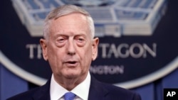FILE - Defense Secretary Jim Mattis speaks at the Pentagon.