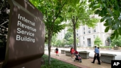 FILE - IRS Federal Building, the Internal Revenue Service Building in Washington, Aug. 19, 2015.