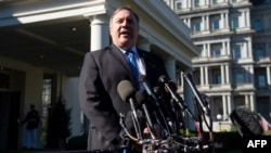 U.S. Secretary of State Mike Pompeo speaks to the press about his trip to Saudi Arabia after meeting with U.S. President Donald Trump in the West Wing of the White House in Washington, Oct. 18, 2018.